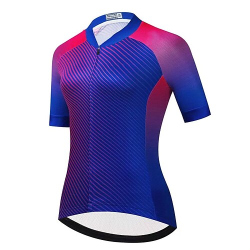 

21Grams Women's Cycling Jersey Short Sleeve Bike Top with 3 Rear Pockets Mountain Bike MTB Road Bike Cycling Breathable Quick Dry Moisture Wicking Reflective Strips Blue Gradient Stripes Polyester