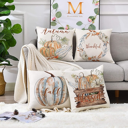 

Autumn Pumpkin Double Side Cushion Cover 4PC Soft Decorative Square Throw Pillow Cover Cushion Case Pillowcase for Bedroom Livingroom Superior Quality Machine Washable Indoor Cushion for Sofa Couch Bed Chair
