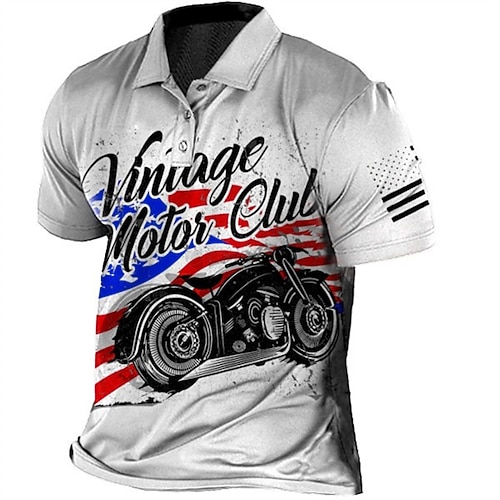 

Men's Collar Polo Shirt Golf Shirt Graphic Motorcycle Turndown White 3D Print Street Daily Short Sleeve 3D Button-Down Clothing Apparel Fashion Casual Breathable Comfortable / Beach