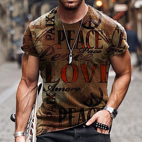 

Men's T shirt Tee Graphic Prints Letter Crew Neck Street Casual Print Short Sleeve Tops Fashion Breathable Comfortable Big and Tall Brown / Summer / Spring / Summer