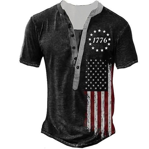 

Hombre Camiseta Henley Shirt Tee Graphic Bandera Henley Negro Impresión 3D Talla Grande Exterior Diario Manga Corta Abotonar Estampado Ropa Básico Design Clásico Cómodo / Verano / Verano / Deportes