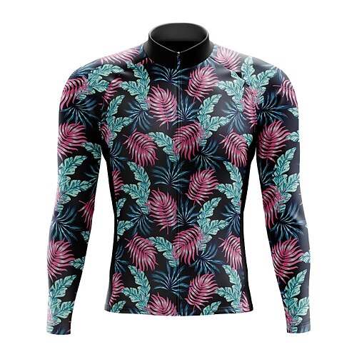 

21Grams Men's Cycling Jersey Long Sleeve Bike Top with 3 Rear Pockets Mountain Bike MTB Road Bike Cycling Breathable Quick Dry Moisture Wicking Reflective Strips Blue Leaf Polyester Spandex Sports