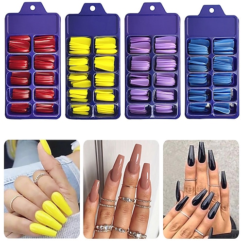 

Super Long Candy Solid Color Ballet Armor 100 Pieces Blister Small Blue Box Coffin Trapezoidal Fake Nails Nail Piece Finished Product