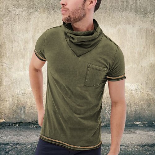 

Men's T shirt Tee Solid Color Cowl Street Casual Short Sleeve Tops Designer Classic Big and Tall Pocket Green Black Blue / Summer / Summer