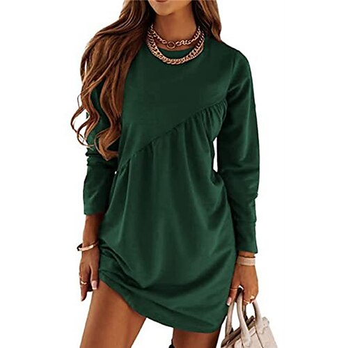 

Women's Shift Dress Short Mini Dress Black Blue Pink Wine Dark Green Khaki Long Sleeve Pure Color Ruched Fall Winter Crew Neck Casual Modern 2022 S M L XL