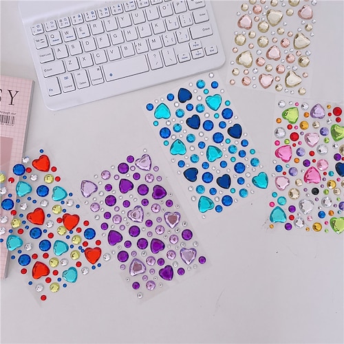 

2 Sheets Gem Stickers for School Student Notebook Waterproof Self-adhesive Luxury for Women Girls Kids