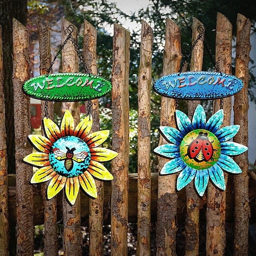 

Metal Iron 4-Color Flower WELCOME Sign Wall Hanging Hardware Crafts Hanging Home Wall Decor Garden Decoration Outdoor