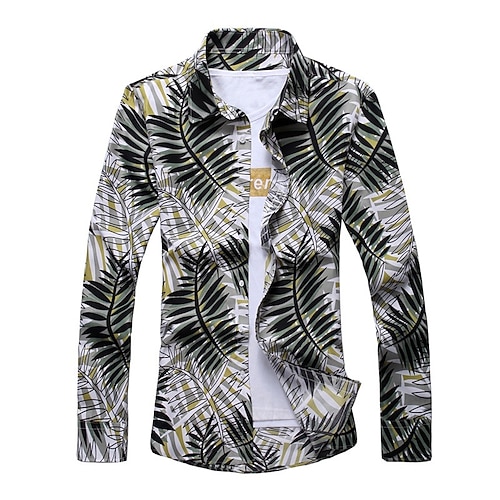 

Men's Shirt 3D Print Plants Graphic Patterned Turndown Street Casual Button-Down Long Sleeve Tops Designer Basic Slim Fit Big and Tall Black Blue