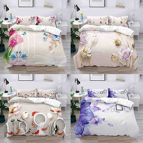 

Floral Pattern 3-Piece Duvet Cover Set Hotel Bedding Sets Comforter Cover with Soft Lightweight Microfiber, Include 1 Duvet Cover, 2 Pillowcases for Double/Queen/King(1 Pillowcase for Twin/Single)