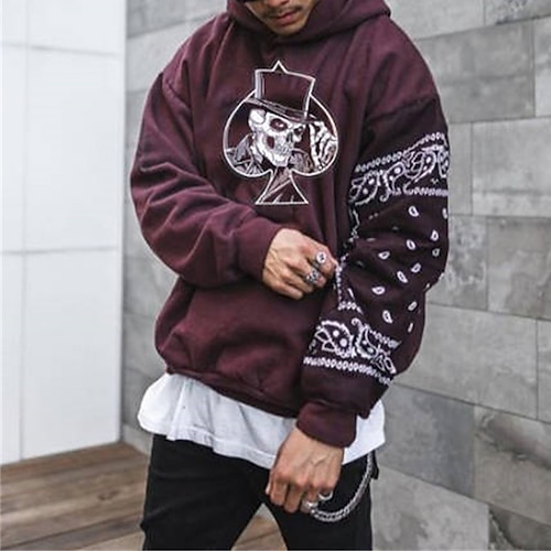 

Men's Hoodie Coffee Hooded Graphic Skull Print Pocket Going out Streetwear Cool Designer Winter Fall & Winter Clothing Apparel Hoodies Sweatshirts Long Sleeve