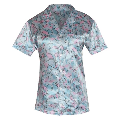 

Women's Blouse Stranger Things Daily Weekend Blouse Shirt Short Sleeve Button Print Shirt Collar Casual Streetwear Blue S / 3D Print