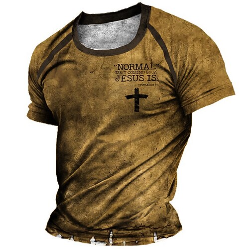 

Men's Unisex T shirt Tee 3D Print Graphic Prints Letter Crew Neck Street Daily Patchwork Print Short Sleeve Tops Designer Casual Big and Tall Sports Brown / Summer