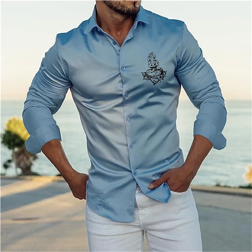 

Men's Shirt Hot Stamping Graphic Patterned Turndown Street Casual Button-Down Print Long Sleeve Tops Designer Casual Fashion Big and Tall Blue / Summer / Spring / Summer