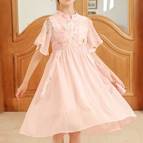 

Kids Little Girls' Dress Floral A Line Dress Daily Vacation Print White Blue Pink Asymmetrical Half Sleeve Beautiful Cute Dresses Spring Summer Regular Fit 4-13 Years