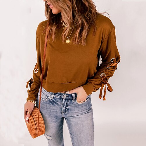 

Women's Blouse Plain Casual Blouse Long Sleeve Rivet Round Neck Casual Black Wine Dark Gray S / 3D Print