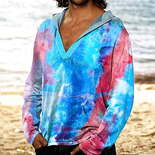 

Men's Unisex T shirt Tee 3D Print Color Block Graphic Prints V Neck Daily Holiday Print Long Sleeve Tops Designer Lightweight Casual Classic Blue