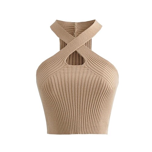 

spring new ins wind speed express sexy backless sleeveless hanging neck hollow cross knitted vest