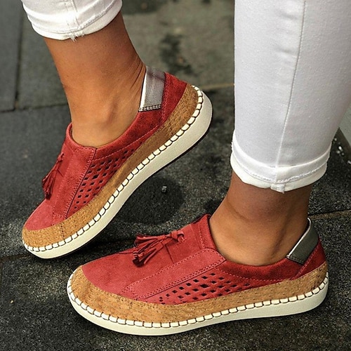 Women's Slip-Ons Tassel Loafers Daily Summer Tassel Flat Heel Round Toe Casual Walking Shoes Suede Loafer Solid Colored Black Red Blue, lightinthebox  - buy with discount