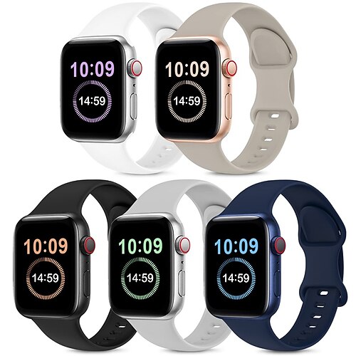 

5 Pack Bands Compatible with Apple Watch Band 38mm 40mm 41mm 42mm 44mm 45mm Soft Silicone Sport Strap Compatible with iWatch Series 7 6 5 4 3 2 1 SE