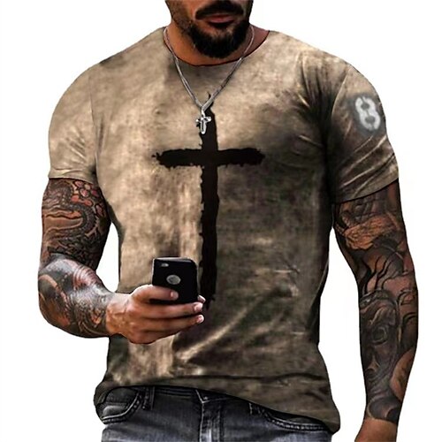 

Homens Unisexo Camiseta Cruz dos Templários Estampas Abstratas Cruz Gola Redonda Preto Castanho Claro Marron Impressão 3D Ao ar livre Rua Manga Curta Imprimir Roupa Esportes Designer Casual Grande e