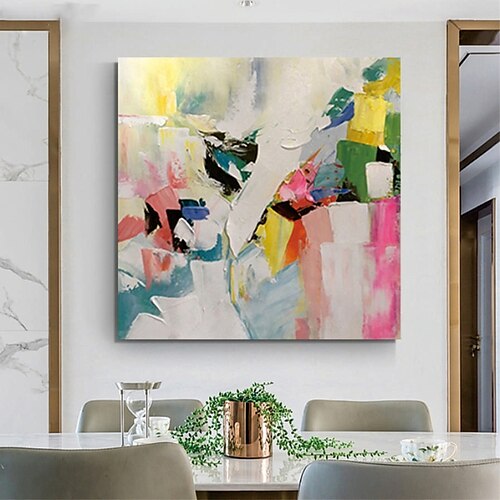 

Handmade Hand Painted Oil Painting Wall Art Abstract Pink Canvas Painting Home Decoration Decor Rolled Canvas No Frame Unstretched