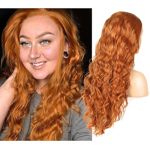 

Synthetic Lace Wig Loose Curl Style 16-26 inch Orange Middle Part 132.5 lace front Wig All Wig Orange / Synthetic Hair