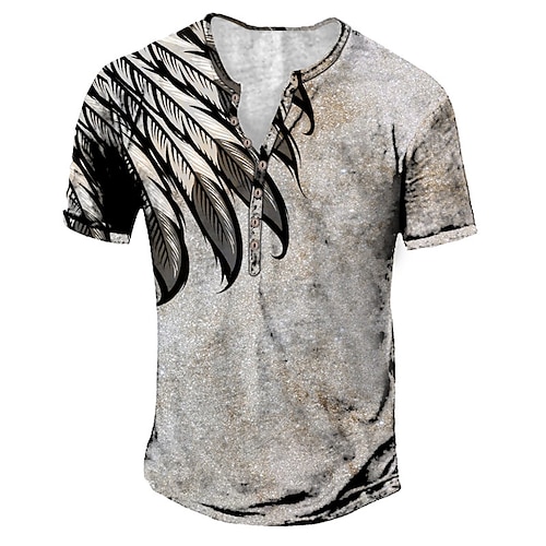 

Men's Henley Shirt T shirt Tee 3D Print Graphic Patterned Wings Henley Street Daily Button-Down Print Short Sleeve Tops Basic Casual Fashion Comfortable White