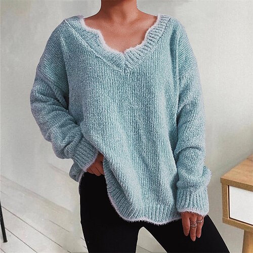 

Women's Pullover Sweater jumper Jumper Crochet Knit Knitted Pure Color V Neck Stylish Casual Outdoor Daily Winter Fall Green Khaki S M L / Long Sleeve / Holiday / Regular Fit / Going out