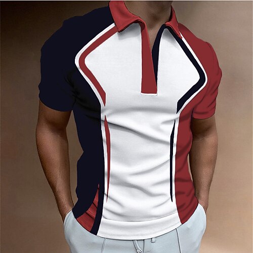 

Men's Collar Polo Shirt Golf Shirt Geometry Turndown Red 3D Print Outdoor Casual Short Sleeve Print Clothing Apparel Fashion Designer Casual Comfortable / Sports