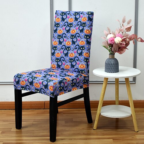 

Helloween Pumpkin Printed Stretch Spandex Dining Chair Cover, Stretch Chair Cover, Chair Protector Cover Seat Slipcover with Elastic Band for Helloween Decoration