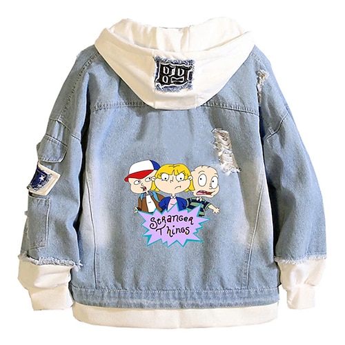 

Inspired by Stranger Things Hellfire Club Eddie Munson Anime Cartoon Denim Anime Denim Jacket Harajuku Kawaii Coat For Men's / Women's / Couple's