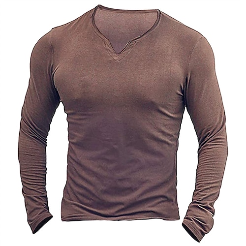 

Men's T shirt Tee Solid Color V Neck Coffee Street Casual Long Sleeve Clothing Apparel Fashion Classic Comfortable Big and Tall / Summer / Summer / Sports