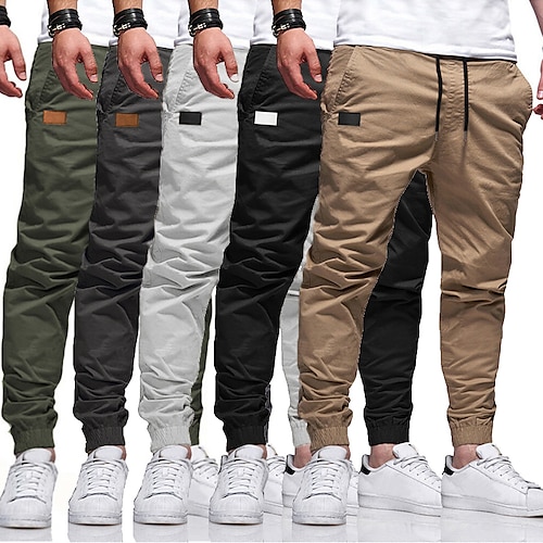 

Men's Stylish Simple Jogger Pants Trousers Elastic Waistband Drawstring Pants Solid Color Cotton Mid Waist ArmyGreen Black Yellow Khaki Light gray S M L XL XXL