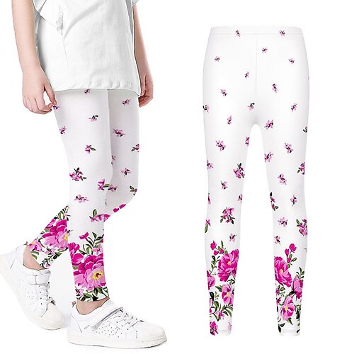 

Kids Girls' Pants Leggings White Black Floral Fall Spring 3D Print Street 3-12 Years