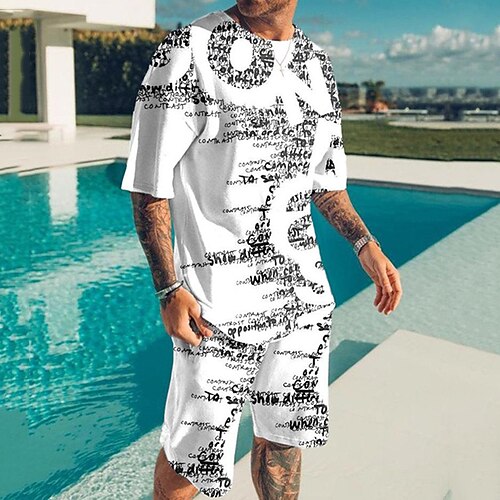 

Men's T-shirt Suits Tennis Shirt Graphic Geometry Crew Neck Green Red White 3D Print Street Daily Short Sleeve Print Clothing Apparel 2pcs Basic Fashion Lightweight Casual / Summer / Spring / Summer