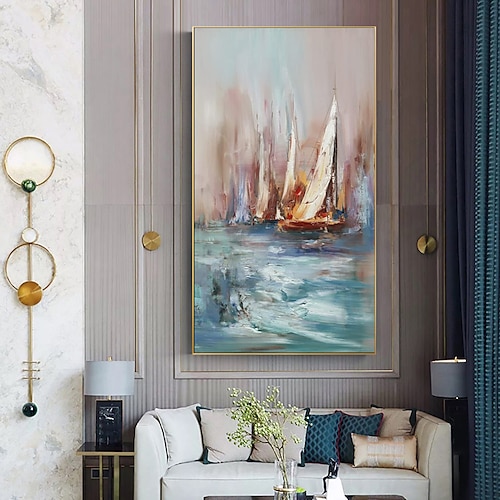 

Handmade Oil Painting Canvas Wall Art Decoration Modern Abstract Sailboat Landscape for Home Decor Rolled Frameless Unstretched Painting