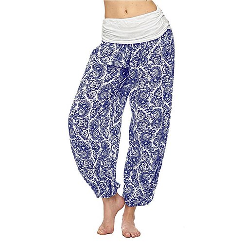 

Women's Casual / Sporty Hippie Joggers Harem Pants High Cut Print Full Length Pants Casual Weekend Micro-elastic Paisley Comfort High Waist Loose Blue Yellow Dark Blue Navy Blue S M L XL XXL / Boho