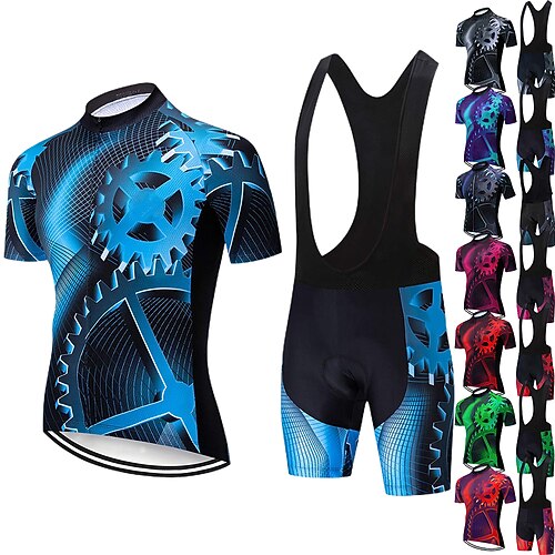 

Men's Short Sleeve Cycling Jersey with Bib Shorts Blue Bike 3D Pad Breathable Quick Dry Sports Graphic Clothing Apparel