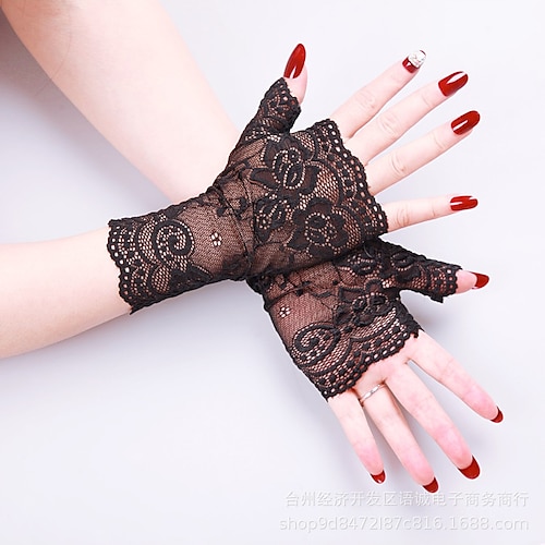 

Women's Ladies Fingerless Gloves Lace Gloves Date Vacation Party / Cocktail Solid / Plain Color Spandex Net Bridal Gloves Casual Wedding Wedding Casual / Daily 1 Pair