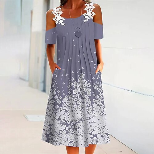 

Women's Floral Dress Midi Dress Green White Short Sleeve Floral Ruched Pocket Cold Shoulder Spring Summer Spaghetti Strap Casual 2022 S M L XL XXL 3XL 4XL 5XL