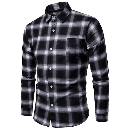 

Men's Dress Shirt Casual Shirt Plaid Check Shirt Button Down Collar Black / Red Black / White Blue Casual Holiday Button-Down collared shirts Clothing Apparel Retro Slim Fit