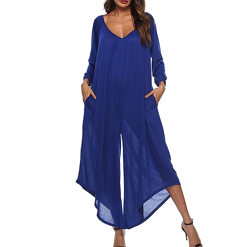 

Women's Jumpsuit Backless Pocket Solid Color Deep V Casual Street Daily Regular Fit Long Sleeve Blue Wine Black S M L Fall