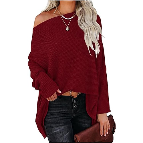 

cross-border european and american women's clothing 2022 autumn and winter new products amazon hot-selling knitted bat long-sleeved solid color top women