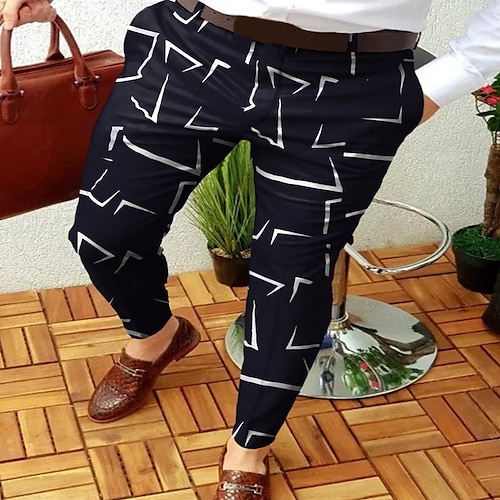 

Men's Chinos Trousers Jogger Pants Patchwork Zipper Pocket Graphic Prints Geometry Business Casual Trousers Punk & Gothic Slim Black / White BlackGrey Micro-elastic