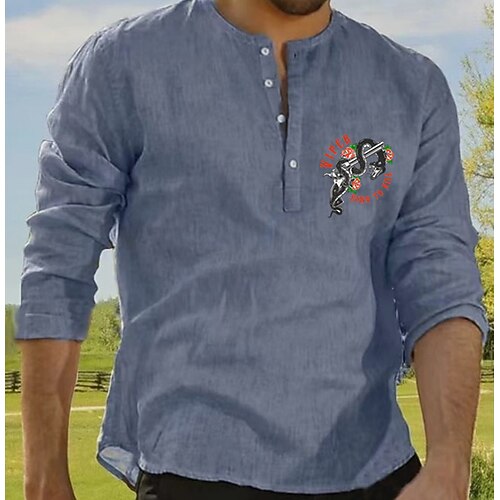 

Men's Shirt Solid Color Snake Rose Letter Round Neck Street Casual Button-Down Print Half Sleeve Tops Designer Casual Fashion Breathable Blue Red Beige / Summer