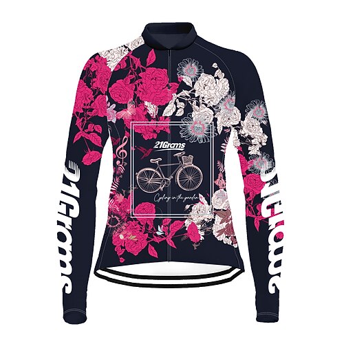 

21Grams Women's Cycling Jersey Long Sleeve Bike Top with 3 Rear Pockets Mountain Bike MTB Road Bike Cycling Breathable Quick Dry Moisture Wicking Black Floral Botanical Spandex Polyester Sports