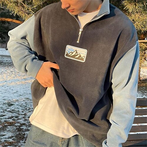 

Men's Sweatshirt Pullover Color Block Zipper Casual Daily Holiday non-printing Casual Streetwear Hoodies Sweatshirts Gray
