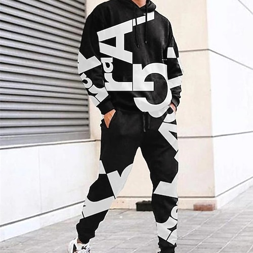 

Per uomo Tuta Da Ginnastica Set di felpe Bianco e nero Bianco Nero Con cappuccio Pop art Alfabetico 2 pezzi Stampa Sportivo Informale Sport Stampa 3D Essenziale Streetwear Abbigliamento sportivo