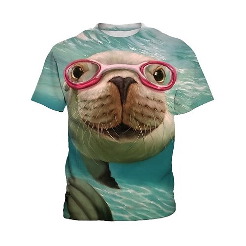 

Men's Unisex T shirt Tee Animal Graphic Prints Crew Neck Light Blue 3D Print Outdoor Street Short Sleeve Print Clothing Apparel Sports Designer Casual Big and Tall / Summer / Summer