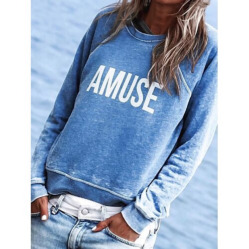 

Women's Sweatshirt Pullover Active Streetwear Monograms Green Black Blue Text Daily Round Neck Long Sleeve S M L XL XXL